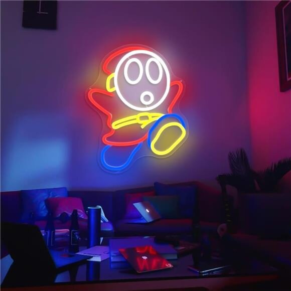 Super Mario Bros Shy Guy LED Neon Light Game Sign Room Decor Nintendo Retro NES - Picture 2 of 8